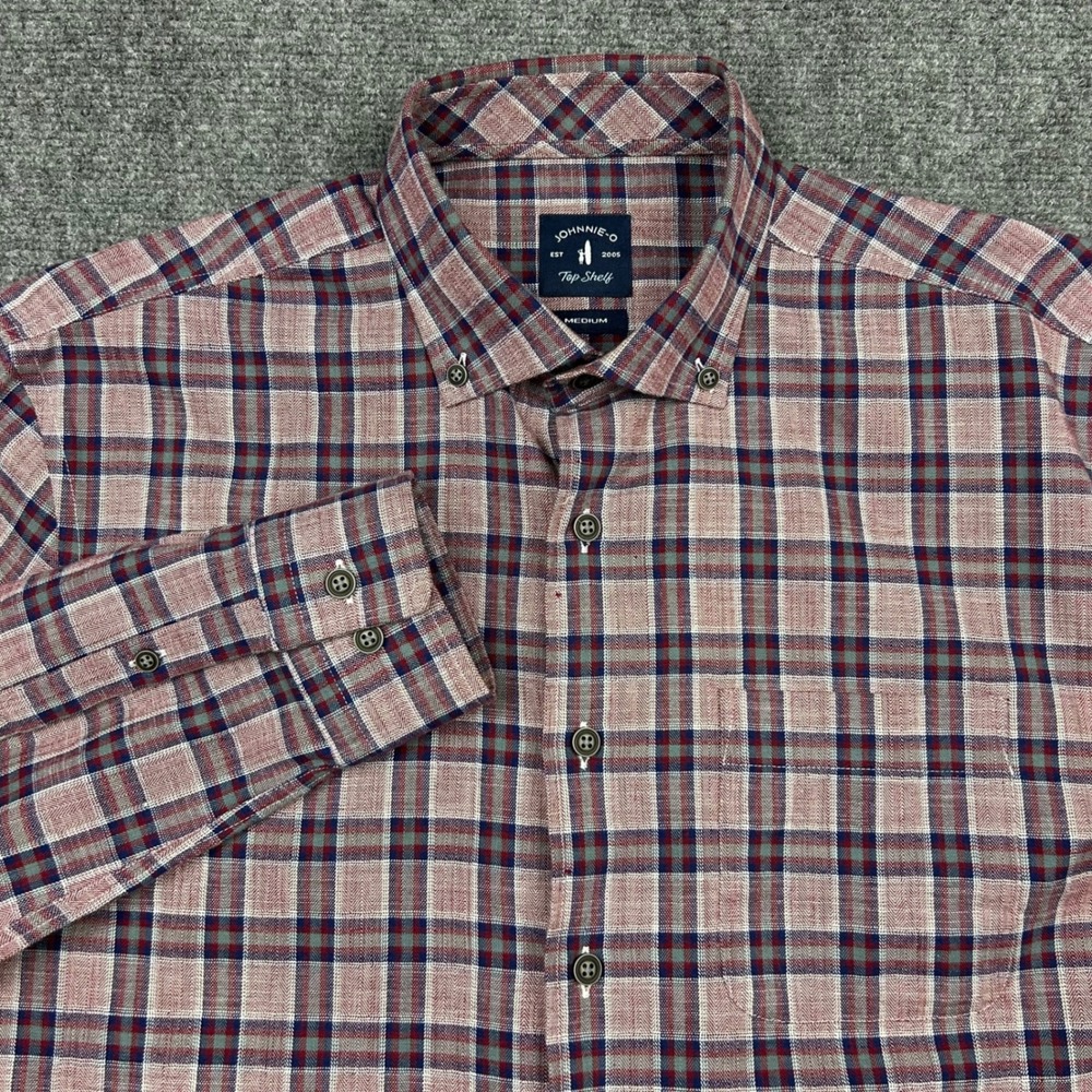 Johnnie-O Vardy Shirt Mens MCurrant Plaid Cotton Wool Top Shelf Button Down